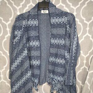 Military Hippie Womens One Size S/M Cardigan Sweater Blue Pattern Open Front